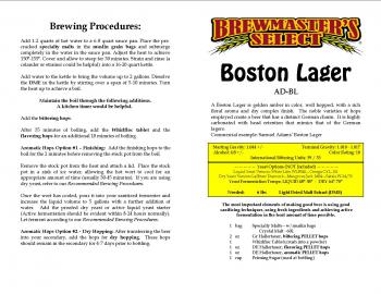 Boston Lager Home Brew Extract Recipe Kit