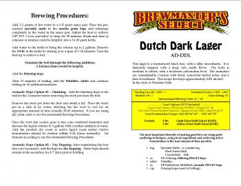 Dutch Dark Lager Home Brew Extract Recipe Kit