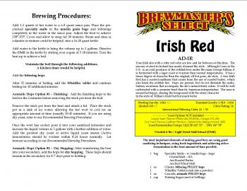 Irish Red Home Brew Extract Recipe Kit