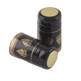 Black PVC Shrink Capsules with Gold Grape Clusters